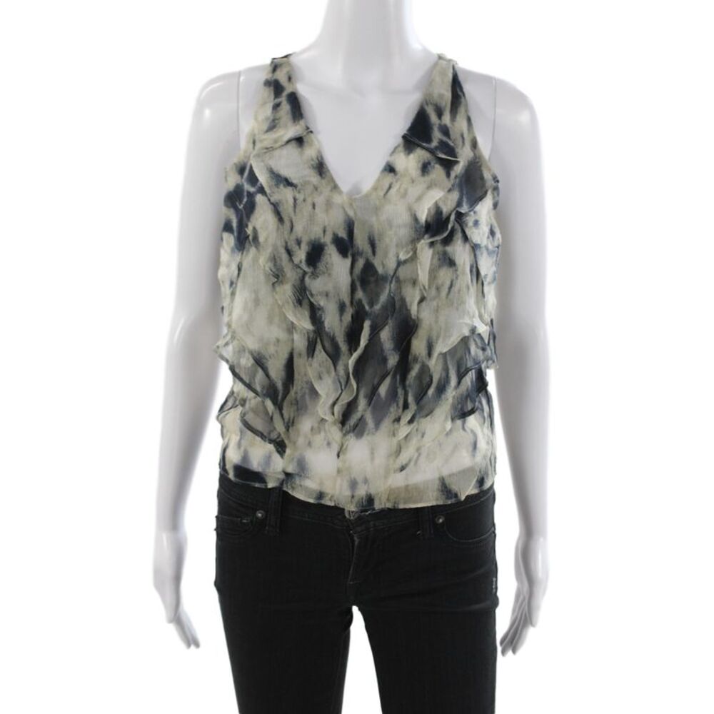 Robert Rodriguez Women Beige Silk V-Neck Geometric Boho Camisole Button Size 0